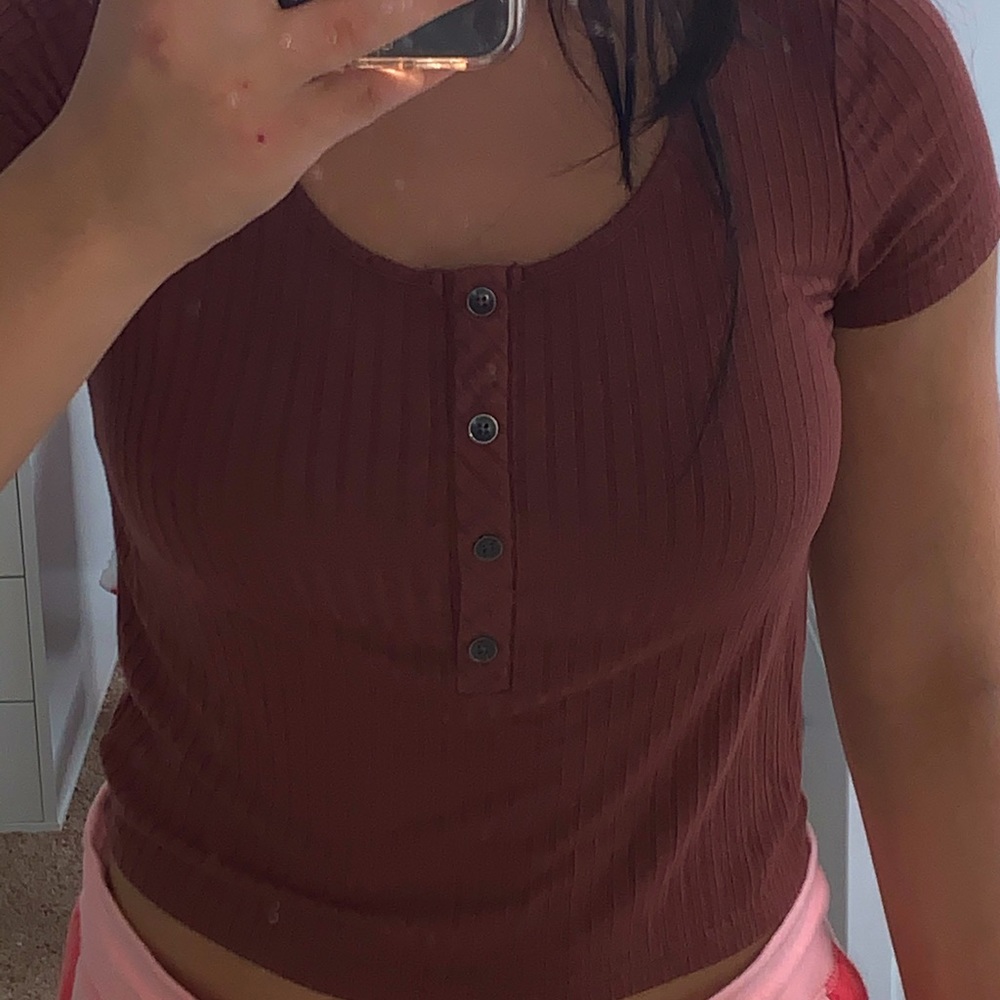 Brown button down American eagle top